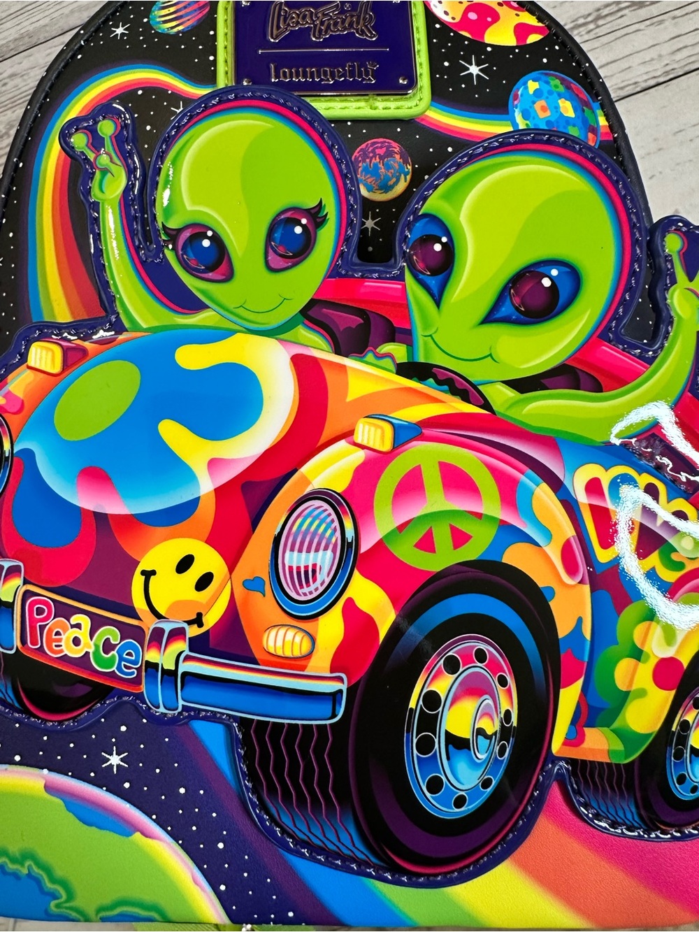 Lisa Frank Loungefly Glow in the Dark Alien Rainbow Mini Backpack - Picture 2 of 8